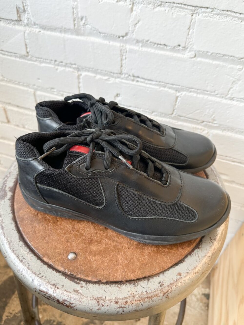 Prada America's Cup Original Black Leather & Mesh Low Top Sneakers - UK Size 6 - Picture 3 of 8